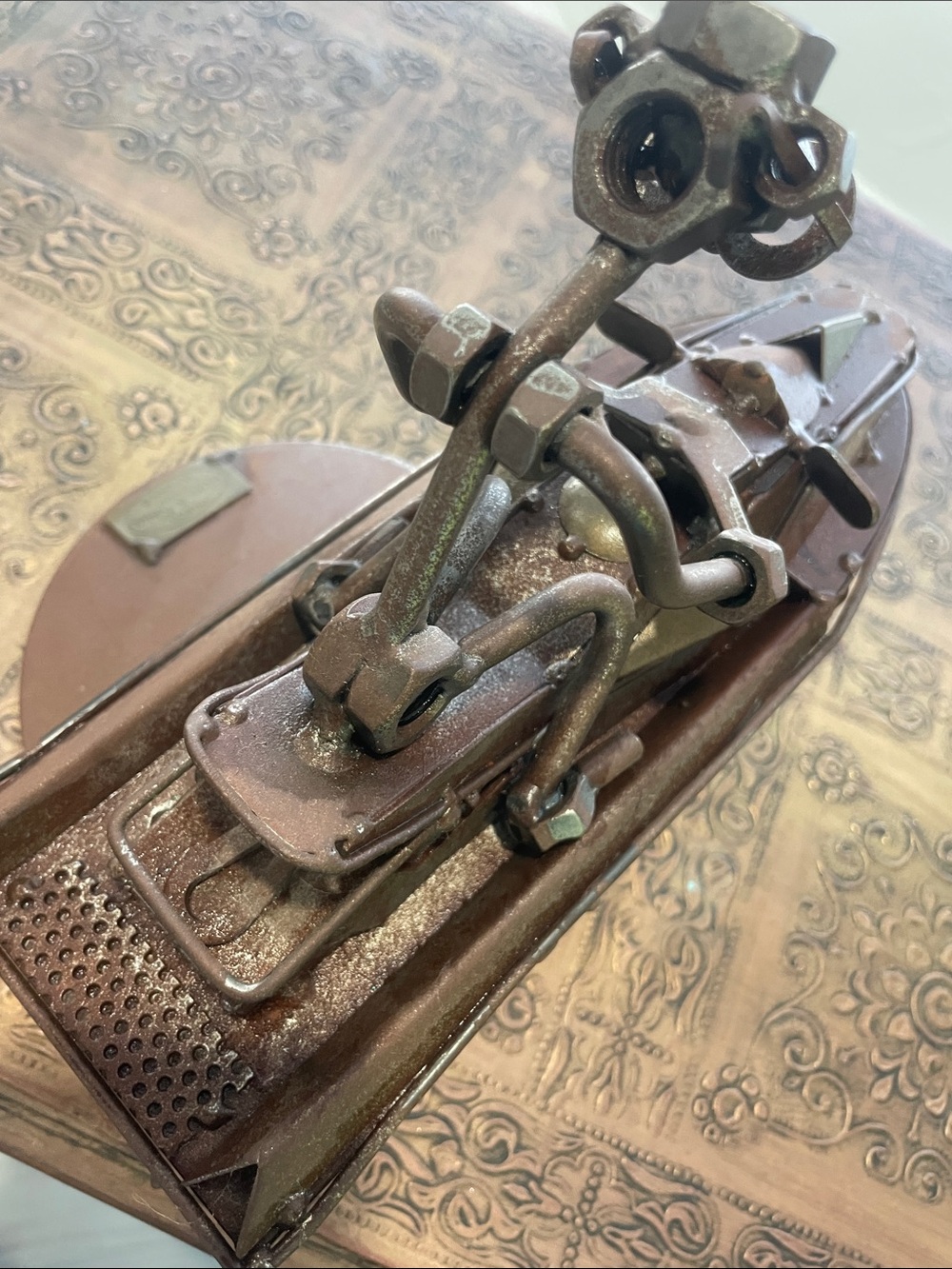 Handcrafted Metal Jet Ski Sculpture - Brown & Olive - Picture 9 of 9